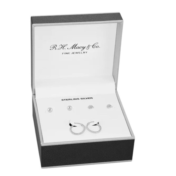 Polished Stud & Hoop Earrings Set in 18k Gold Over Sterling Silver - Picture 2 of 4